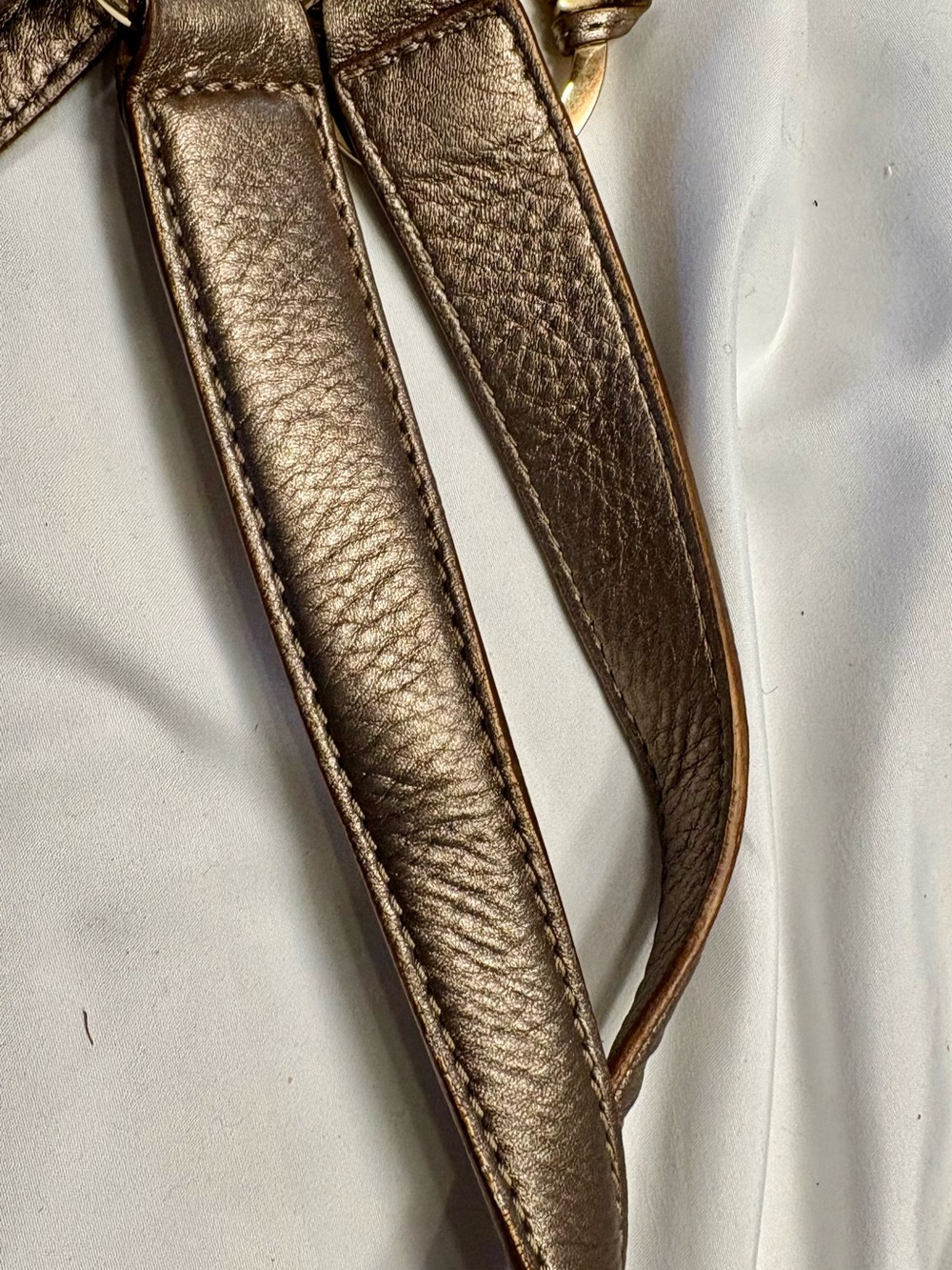 Authentic Michael Kors Layton Metallic Gold Pebbled Leather Shoulder Bag w/ Dust - Picture 11 of 13